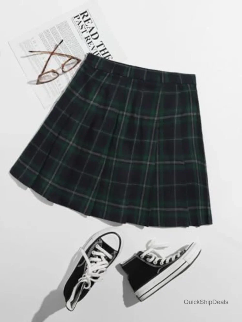 Women's Plaid High Waist Pleated Skater A Line Uniform Mini Skirt